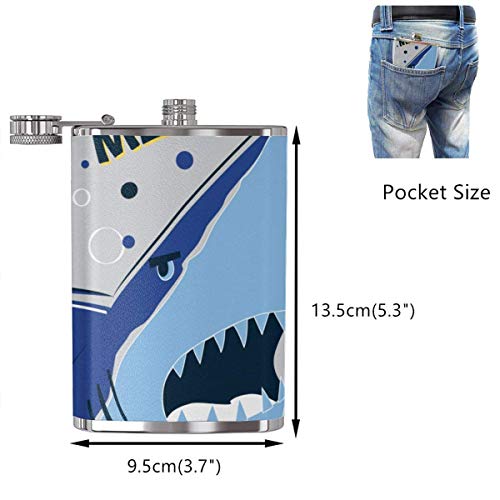 Miedhki Petaca portátil de Acero Inoxidable Angry Shark, 8 oz, para Acampar al Aire Libre, Olla Resistente al Desgaste, Taza para Beber para Viajes, Picnic, Licor, Vino Blanco