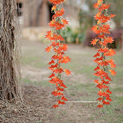 MIHOUNION 5Pcs Planta Enredadera Artificiales Guirnalda de Flores Artificiales Colgantes Guirnalda Follaje Artificial Hojas de Arce Plantas Artificiales para Exteriores e Interiores Balcón Rojo 2,5m