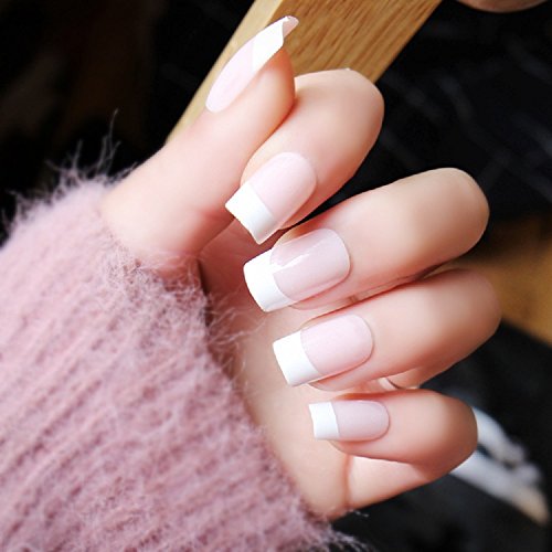 Mimei 24 Piezas Uñas Postizas Manicura Francesa, Uñas Postizas Largas Rosas, Unas Postizas para acrilico para Dia de la Madre, San Valentin, Halloween, Navidad(2g pegamento incluido)