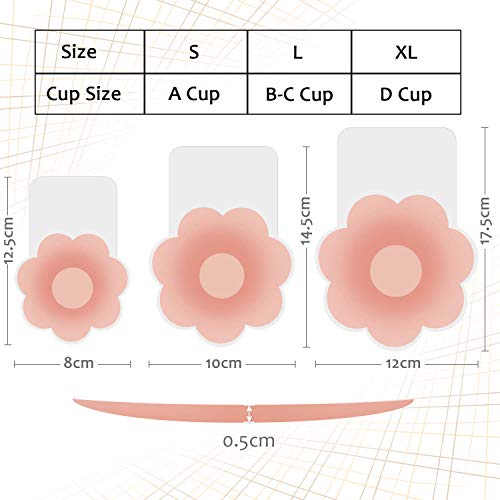 MIMEIMIAI Pezoneras Adhesivas, Push Up Breast Lift Sujetadores Adhesivos Invisibles Reutilizable Pezón Levantamiento Cubierta (Flor, A/B Cup)