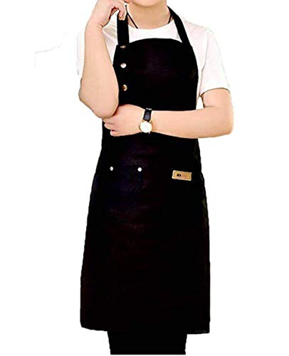 MINASAN Ajustable Delantal de Trabajo Mandil de 100% Algodón Unisex con Diseño de Espalda Correas Cruzadas de Moda para Cafetería Tienda de Postres Restaurante Gris (Negro, Talla única)