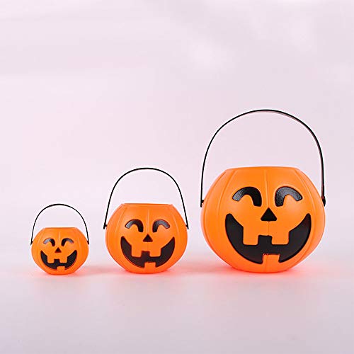 MINGZE Cubo de Calabaza de plástico de Halloween, para niños de Halloween Accesorios Decoraciones Barril del Caramelo Fiesta Conteniotre de Dulces (Grande, 1 Piezas)
