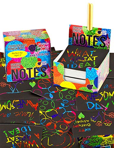 Mini Bloc de Notas Mágico con de Purple Ladybug - 150 Cartulinas Negras Rascables para Dibujar con Niños, Manualidades, Escribir Listas - Incluye 2 Lápices! Fondo ArcoirisHolografico