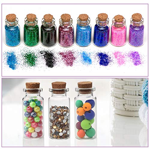 Mini Botellas de Vidrio con Tapón de Corcho (60 Piezas) - 10ml Miniatura Viales de Vidrio Frascos con 30m Cordel y 60 Tornillos de Ojo para Deseo de Fiesta Mensaje, Bodas Decoración, DIY Manualidades