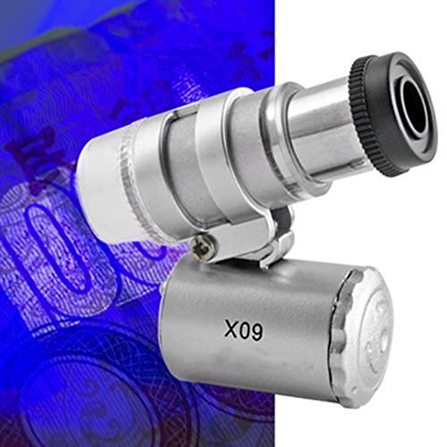 Mini Microscopio Monoculo con Luz Led y Lupa con luz UV para Deteccion de Billetes Falsos Filatelia Joyas 2150