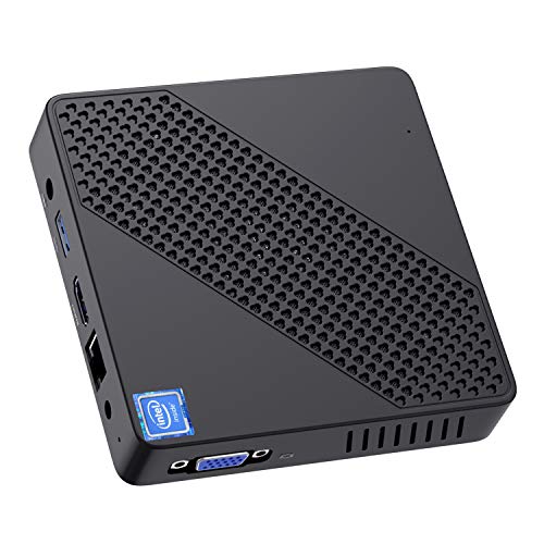Mini PC Fanless Intel Celeron N4000 (hasta 2.6GHz) 4GB LPDDR4/64GB eMMC Mini Desktop Computer Windows 10 HDMI2.0 VGA UHD Graphics 600 2.4/5.8G Dual WiFi/1000Mbps LAN BT4.2 3×USB3.0, Auto Power On