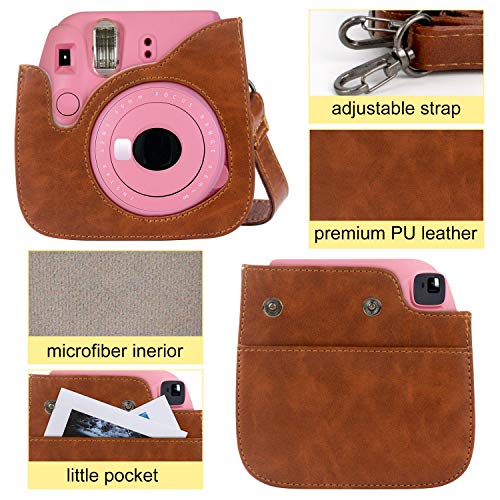 Mini PU Funda de Cuero, PTNeu Estuche para la Camara para Fujifilm Instax Mini 8 Mini 8 Mini 9, Bolsa Funda de Cámara Instantánea, Bolso Exclusivo para Cámara Retro con Correa Extraíble