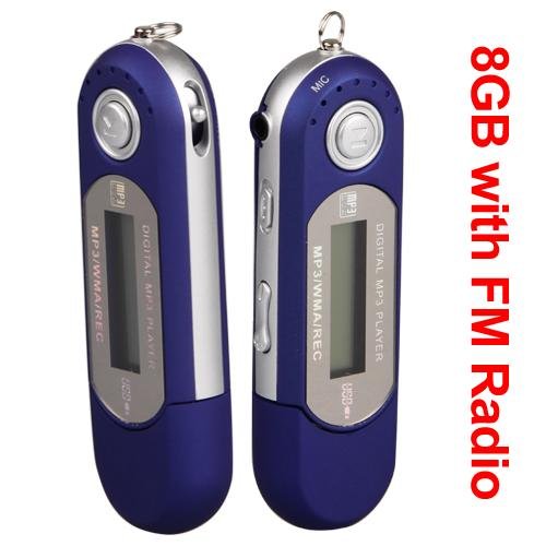 Mini Reproductor MP3 Azul 8GB FM Radio Grabadora De Voz Player