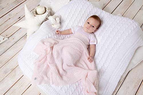 Minutus Manta de Punto de trenzas Dralon (Lana bebe)100 Cm Modelo Chero Blanco