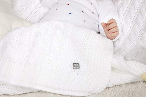 Minutus Manta de Punto de trenzas Dralon (Lana bebe)100 Cm Modelo Chero Blanco