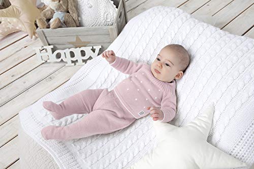 Minutus Manta de Punto de trenzas Dralon (Lana bebe)100 Cm Modelo Chero Blanco