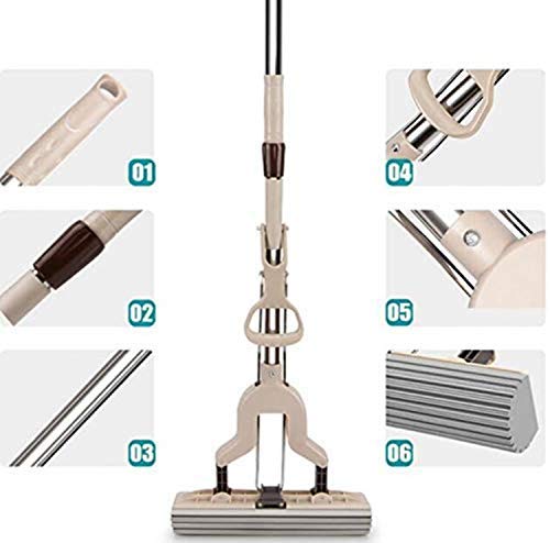 Mioke Fregona de esponja Trapeador PVA,Rodillo Super Absorbente Absorción de Agua Mango Telescópico Rápida Limpieza de suelos + una esponja extra