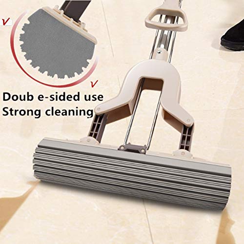 Mioke Fregona de esponja Trapeador PVA,Rodillo Super Absorbente Absorción de Agua Mango Telescópico Rápida Limpieza de suelos + una esponja extra