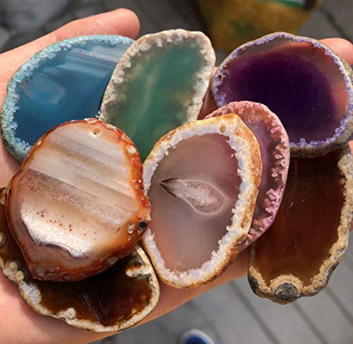 Mirrwin Rebanadas de Ágata Natural Ágata Rebanadas Piedra de ágata Natural Pulida Colgante de Cuarzo Ágata Irregular Se puede utilizar para la decoración de joyas de bricolaje 7 piezas