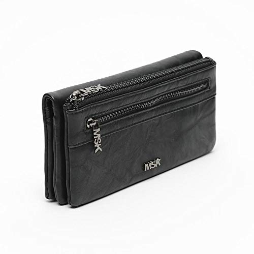 Misako - Monedero Arruga Grande Polipiel Negro| Cartera Mujer Polipiel