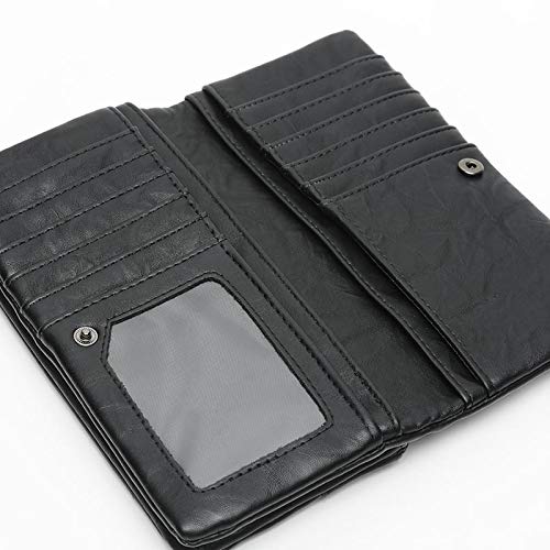 Misako - Monedero Arruga Grande Polipiel Negro| Cartera Mujer Polipiel