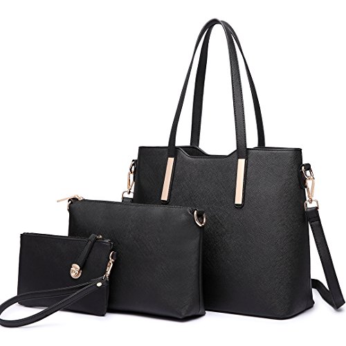 Miss Lulu - Juego de bolsos para mujer con tote de asa superior o de hombro y bolso bandolera, piel sintética, 3 piezas