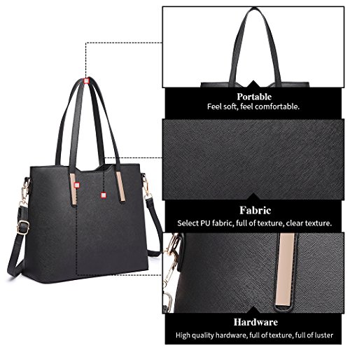 Miss Lulu - Juego de bolsos para mujer con tote de asa superior o de hombro y bolso bandolera, piel sintética, 3 piezas