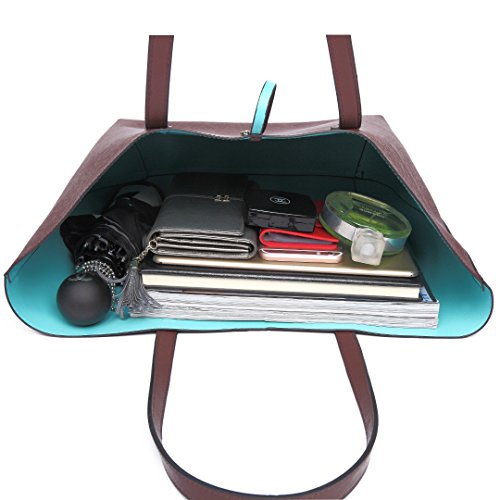 Miss Lulu Mujer Bolso de Mano Reversible Elegante Bolso de Hombro de Cuero PU Gran Conjunto dos 2PCS