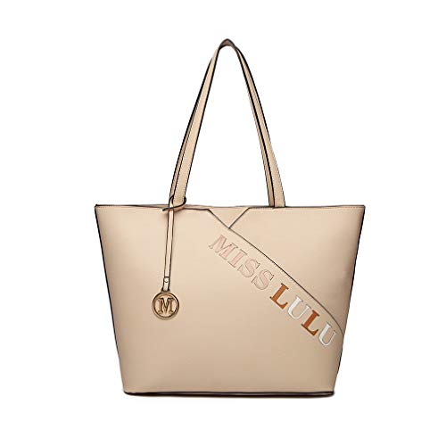 Miss Lulu Mujer Hobo Bolso Bolsos de Hombro Monedero Elegante Satchel Moda (Beige)