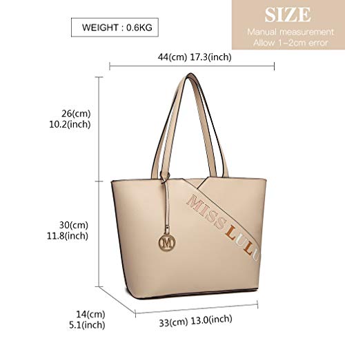 Miss Lulu Mujer Hobo Bolso Bolsos de Hombro Monedero Elegante Satchel Moda (Beige)