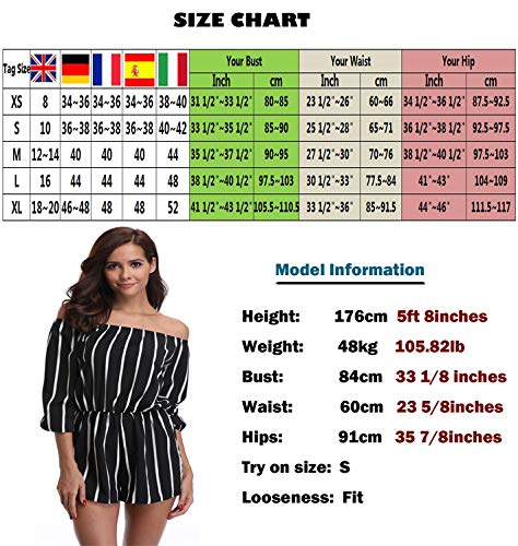 MISS MOLY Mono A Rayas Mujer Fiesta Sexy Manga Larga de Noche Trabajo Mamelucos básicos Bodysuit Pantalones Negro Medium
