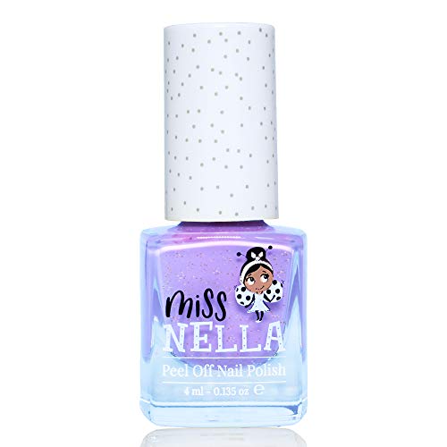 Miss Nella BUTTERFLY WINGS- Esmalte púrpura especial para uñas con brillos para niños, fórmula despegable, a base de agua y sin olor