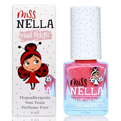 Miss Nella MARSHMALLOW OVERLOAD- Esmalte rosado especial para uñas con brillos para niños, fórmula despegable, a base de agua y sin olor