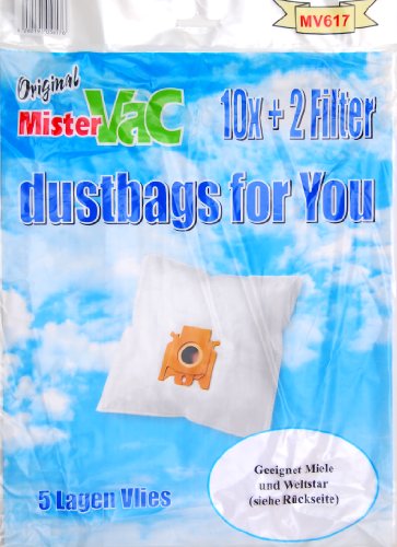 Mister Vac MV 617 - Juego de bolsas de tela con capa quíntuple (20 bolsas y 4 filtros para aspiradoras Miele y Weltstar)