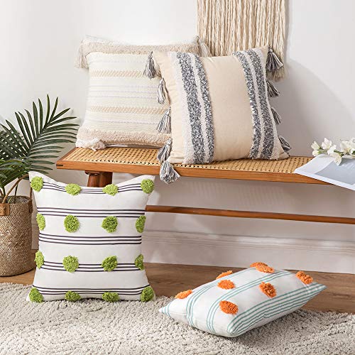 MIULEE 2 Piezas Funda de Cojines Bohemios con Pompones Interesantes Funda de Almohada de Rayas Moderna Decoración para Hogar Habitacion Sofá Cama Dormitorio Hogar 45X45cm Gris Verde
