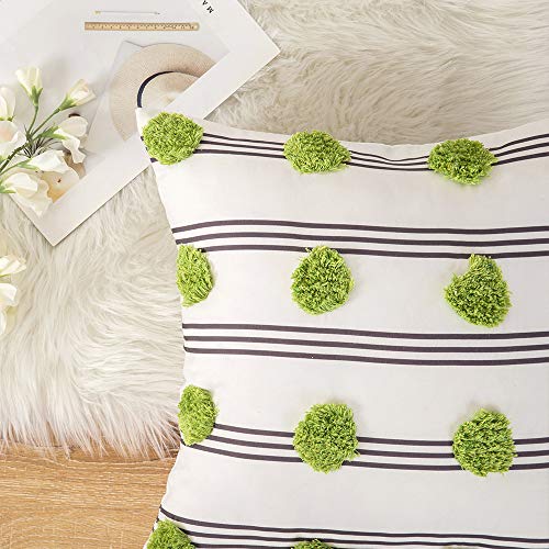 MIULEE 2 Piezas Funda de Cojines Bohemios con Pompones Interesantes Funda de Almohada de Rayas Moderna Decoración para Hogar Habitacion Sofá Cama Dormitorio Hogar 45X45cm Gris Verde