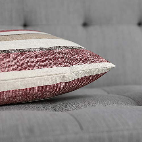 MIULEE Fundas de Cojines Almohada Rayada Caso de la Cubierta del Amortiguador Decorativo Lino Duradero Decoración para Sofá CamaTrigo 18"x18" 45x45 cm 2 Piezas Vino