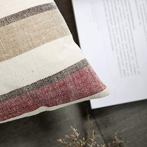 MIULEE Fundas de Cojines Almohada Rayada Caso de la Cubierta del Amortiguador Decorativo Lino Duradero Decoración para Sofá CamaTrigo 18"x18" 45x45 cm 2 Piezas Vino