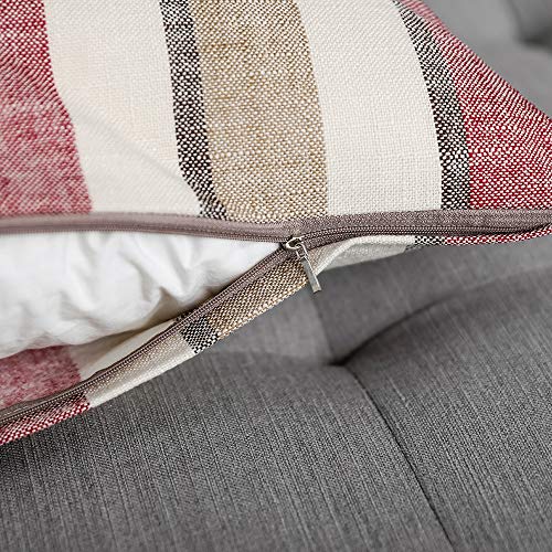 MIULEE Fundas de Cojines Almohada Rayada Caso de la Cubierta del Amortiguador Decorativo Lino Duradero Decoración para Sofá CamaTrigo 18"x18" 45x45 cm 2 Piezas Vino