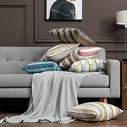MIULEE Fundas de Cojines Almohada Rayada Caso de la Cubierta del Amortiguador Decorativo Lino Duradero Decoración para Sofá CamaTrigo 18"x18" 45x45 cm 2 Piezas Vino