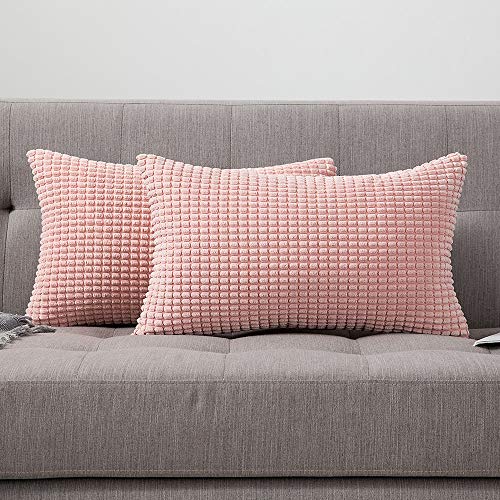 MIULEE Juego de 2 Funda de Cojín Fundas de Almohada Suave Decorativa Cuadrado Pana Granulado Poliéster para Hogar Sofá Silla Cama Sala de Estar Dormitorio30x50cm 2 Piezas Sakura Rosa