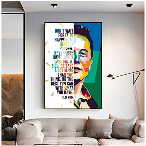 MKAN Póster De Elon Musk, Pintura En Lienzo, Imagen Artística De Pared Impresa En Lienzo, para Sala De Estar, Decoración del Hogar, Regalo, 60X90 Cm Sin Marco