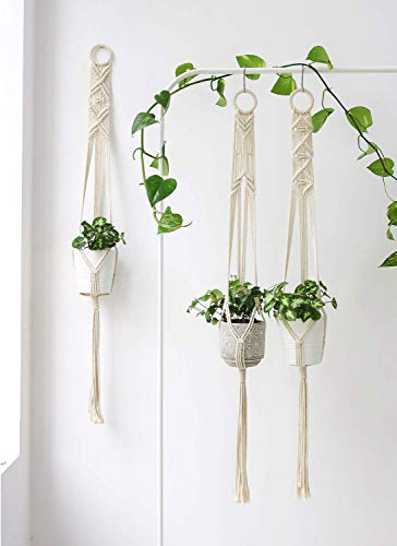 Mkouo Macramé Suspensión de Plantas Conjunto de 3 Interior Colgar en la Pared Planter Basket Flower Pot Holder Boho Home Decor, 99cm
