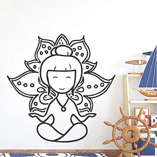 mlpnko Cute Girl Lotus Etiqueta de la Pared Moderna decoración de la Pared Interior Tatuajes de Pared para niños habitación Arte extraíble 68X67cm