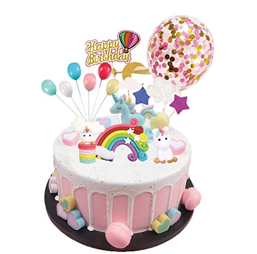 MMTX Decoracion Tarta Unicornio Cumpleaños Fiesta de Unicornio Globos de Cumpleaños(15pcs)