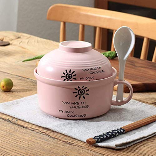 Mnjin Taza de Sake Cuenco Cuenco de cerámica Plato de Ensalada para el hogar y Verduras Utensilios de Dieta Estilo japonés Tazón de vajilla para Sopa de Fideos de Dibujos Animados (Color, Rosa), R