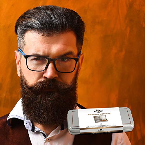 Mo Bro's Kit de Preparación Masculina - Lata de Regalo, Cera de Bigote, Bálsamo de Bigote, Aceite, Peine y Tijeras