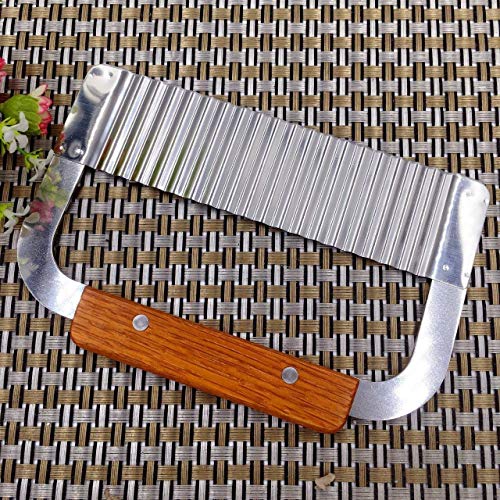 MOACC Cortador de la Cortadora de Viruta Ondulada de Patata de Acero Inoxidable con Mango de Madera Herramienta de Corte de Cocina para Patatas Zanahorias Pepinos, Set de 2 Piezas