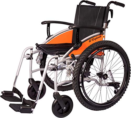 MobiQuip. Silla de ruedas todoterreno G Explorer con asiento de 45 cm y neumáticos todoterreno de 60 cm. Estructura de aluminio plateado.