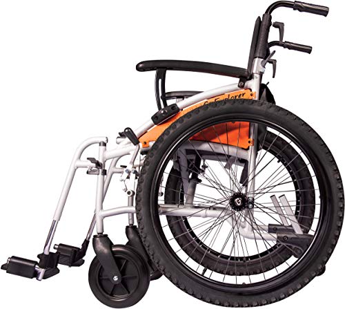 MobiQuip. Silla de ruedas todoterreno G Explorer con asiento de 45 cm y neumáticos todoterreno de 60 cm. Estructura de aluminio plateado.