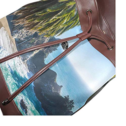 Mochila Escolar, Beach Island Sand Palm Travel Backpack Leather Handbag School Pack