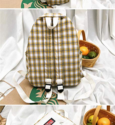 Mochila escolar Mochila De Tela Escocesa De Lona Amarilla Mochila De Estudiante Femenina Encantadora para Adolescentes Mochila De Viaje Mochila De Libros