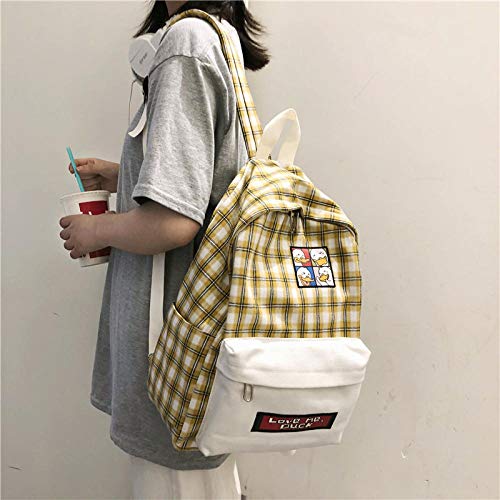 Mochila escolar Mochila De Tela Escocesa De Lona Amarilla Mochila De Estudiante Femenina Encantadora para Adolescentes Mochila De Viaje Mochila De Libros