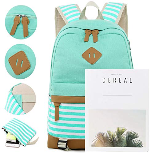 Mochila Escolares Mujer Mochila de Lona Casual Backpack Laptop Mochila para Ordenador Portátil 15.6 Pulgadas, USB Charging Port - 3 Packs (Verde)