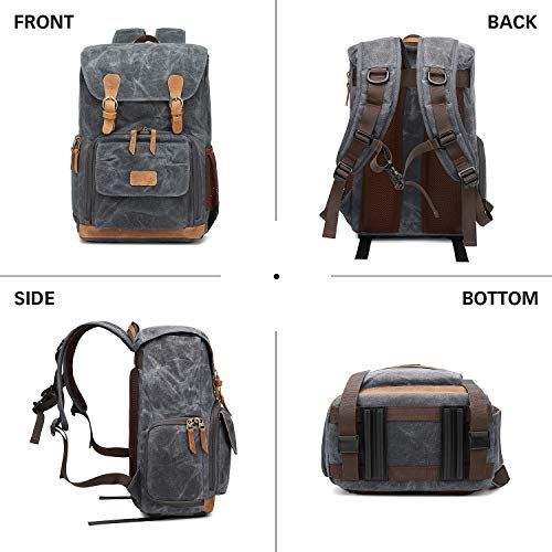 Mochila Fotografica Vintage de BAIGIO Mochila Cámara Reflex DSLR SLR Canon-Nikon-Sony para Hombres Mujeres Profesional Mochila Fotografia para Lentes Trípodes Flash Laptop Portátil (Negro-1)